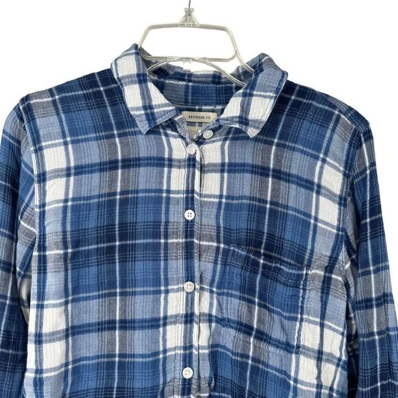 American Eagle Boyfriend Fit Plaid Shirt Blue Button Up Size M Long Sleeve Top - Picture 3 of 6